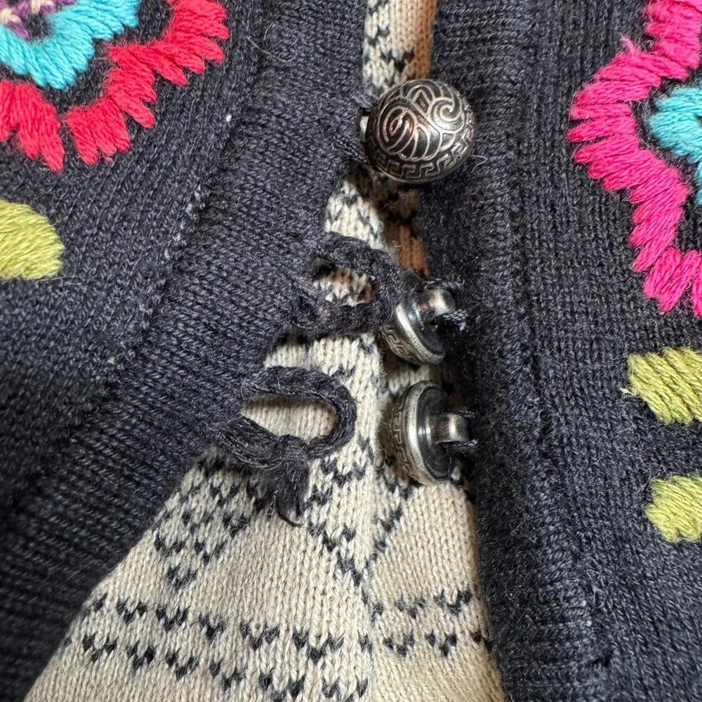 Gudrun Sjoden Cotton Cardigan, Size M, Black, Cream Multicolor Floral Embroidery - Picture 11 of 12